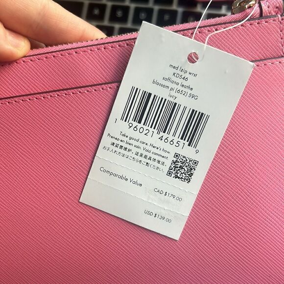 Kate Spade Lucy Medium L-Zip Saffiano Leather Wristlet Blossom Pink KD546 - Picture 4 of 6